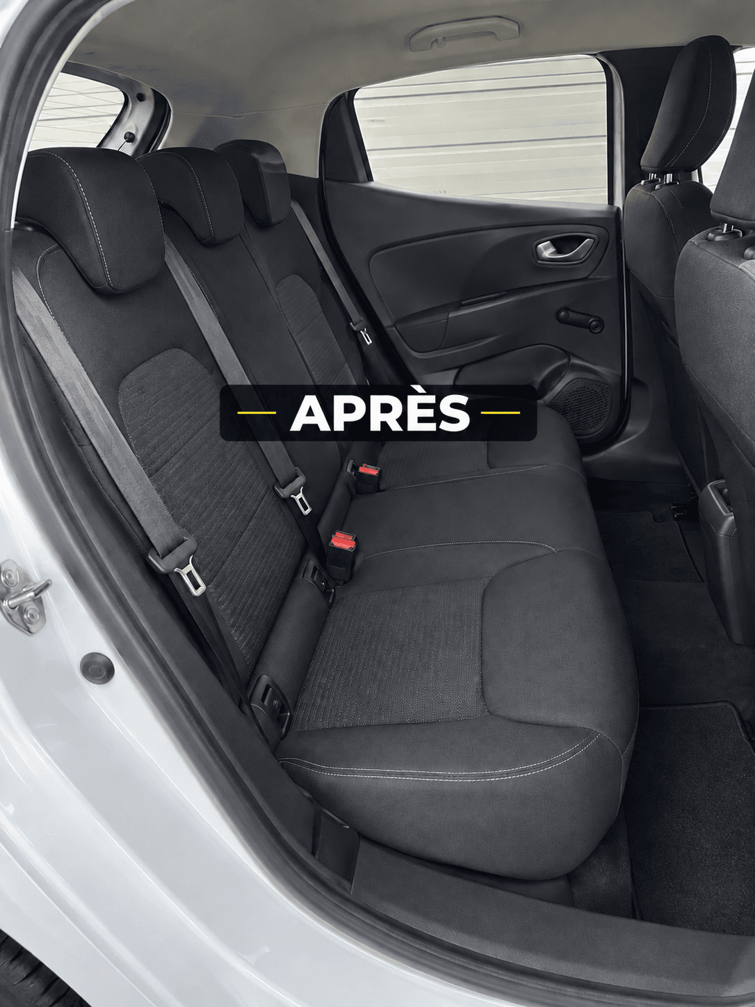 Véhicule après transformation NOISY AUTO : banquette arrière installée et homologuée, 5 places